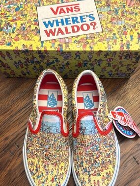 Vans Kids Where's Waldo? Yellow and Red Slip-On Sneakers